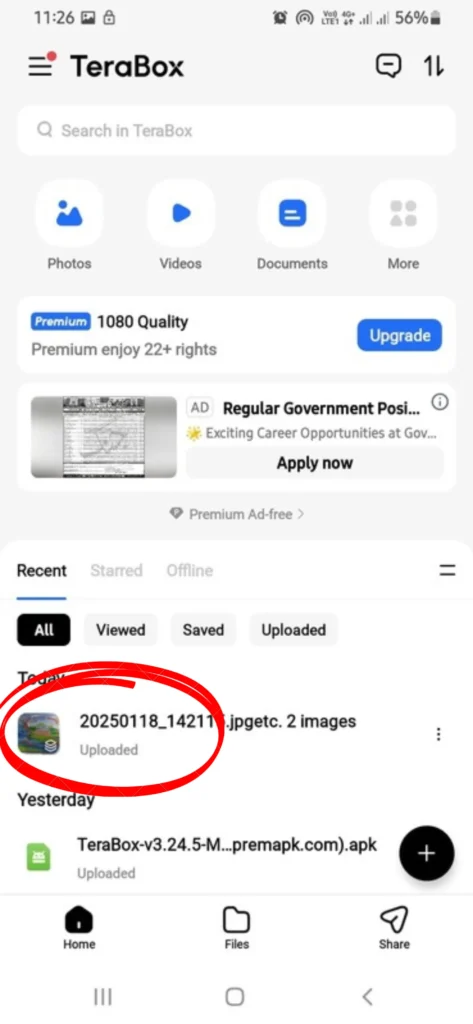 Upload photos on Terabox from mobile gallary 5