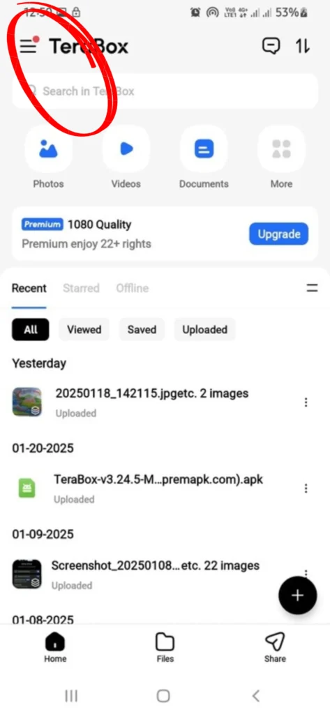 Upload photos on Terabox using auto backup 2