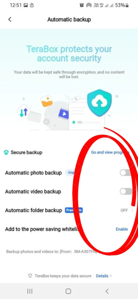 Upload photos on Terabox using auto backup 4