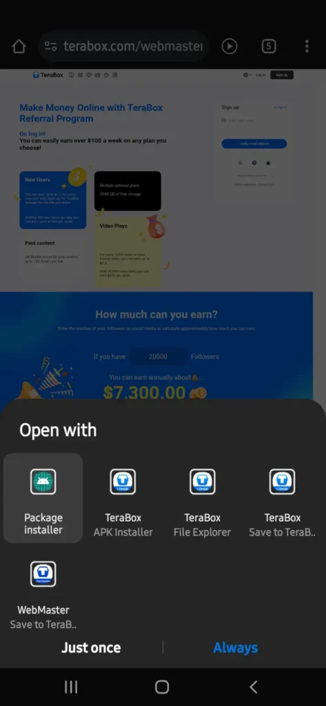Download Terabox Webmaster App Step 5